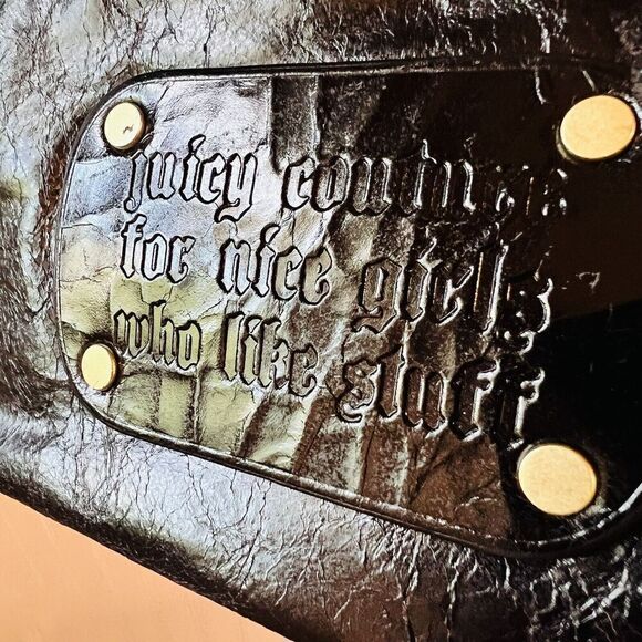 RARE Juicy Couture Leather Tote Bag Nice Girls Who Like Stuff Vtg Y2K Black EUC - Picture 3 of 11